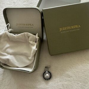 Judith Ripka Silver Rope Pearl Pendant with Blue Accents